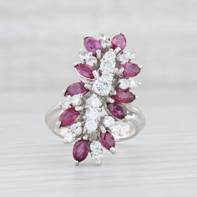 3.65ctw Ruby Diamond Cocktail Ring 18k White Gold Size 6 Gemstone Cluster