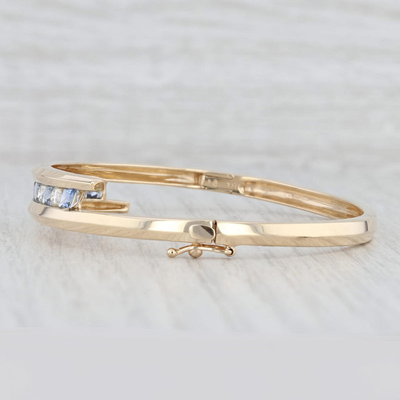 Light Gray 2.38ctw Light Blue Sapphire Diamond Bangle Bracelet 14k Yellow Gold 6.75"
