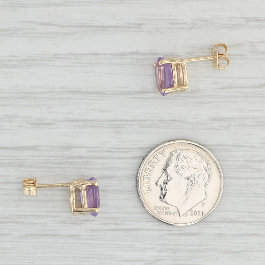 Light Gray 2.05ctw Oval Amethyst Stud Earrings 14k Yellow Gold February Birthstone