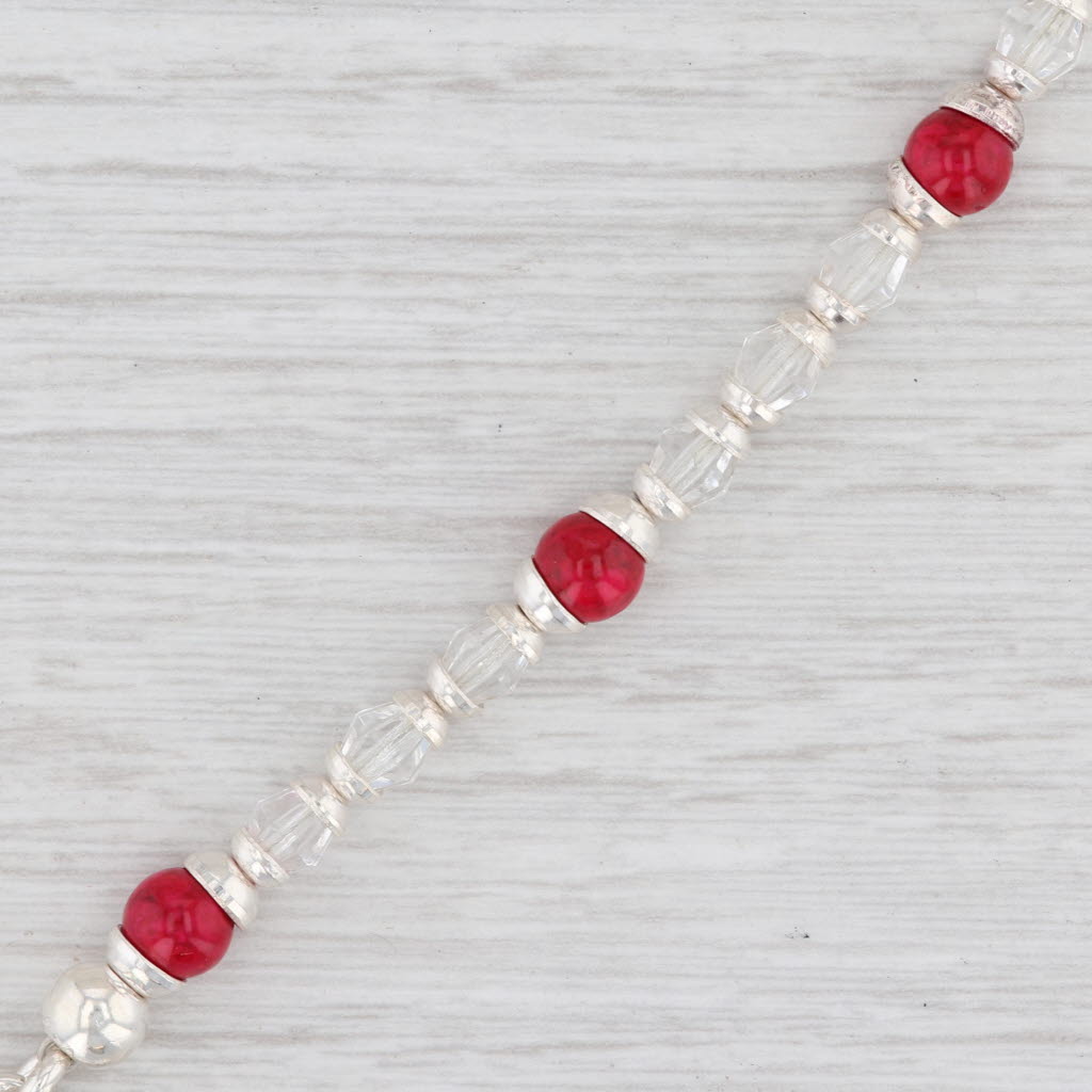 Light Gray New Red Clear Glass Bead Bracelet Sterling Silver 7.25” Toggle Clasp