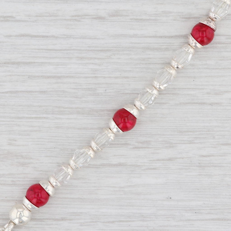 New Red Clear Glass Bead Bracelet Sterling Silver 7.25” Toggle Clasp