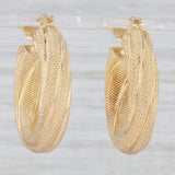 Chunky Twist Hoop Earrings 14k Yellow Gold Snap Top Round Hoops Italian