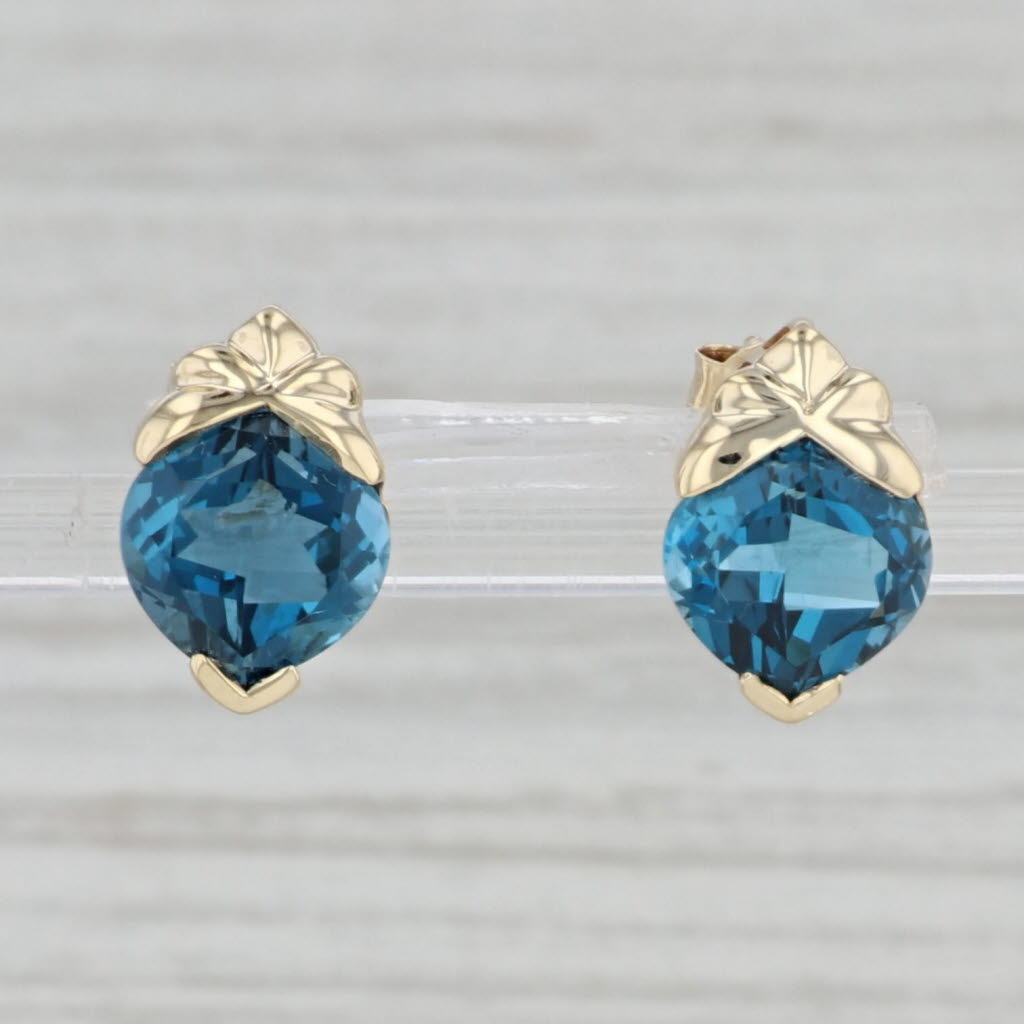 Gray 6ctw London Blue Topaz Solitaire Stud Earrings 14k Yellow Gold