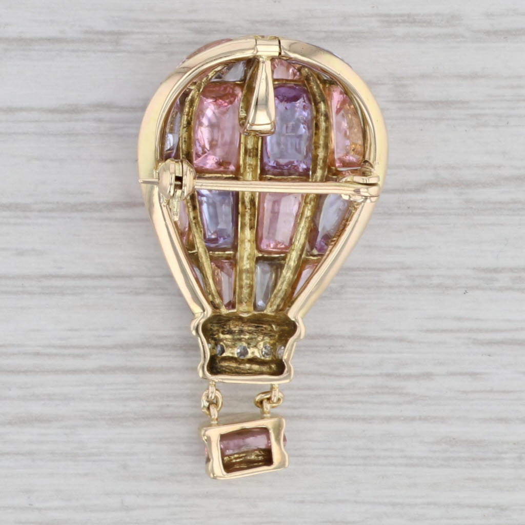 Gray Pastel Cubic Zirconia Hot Air Balloon Pendant Brooch 14k Yellow Gold Pin