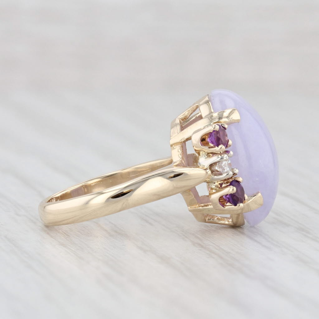 Light Gray Purple Jadeite Jade Diamond Amethyst Ring 14k Yellow Gold Size 2.5 Small Size