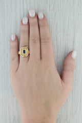 Gray Vintage Blue Sapphire Diamond Halo Ring 18k Yellow Gold Size 6.75