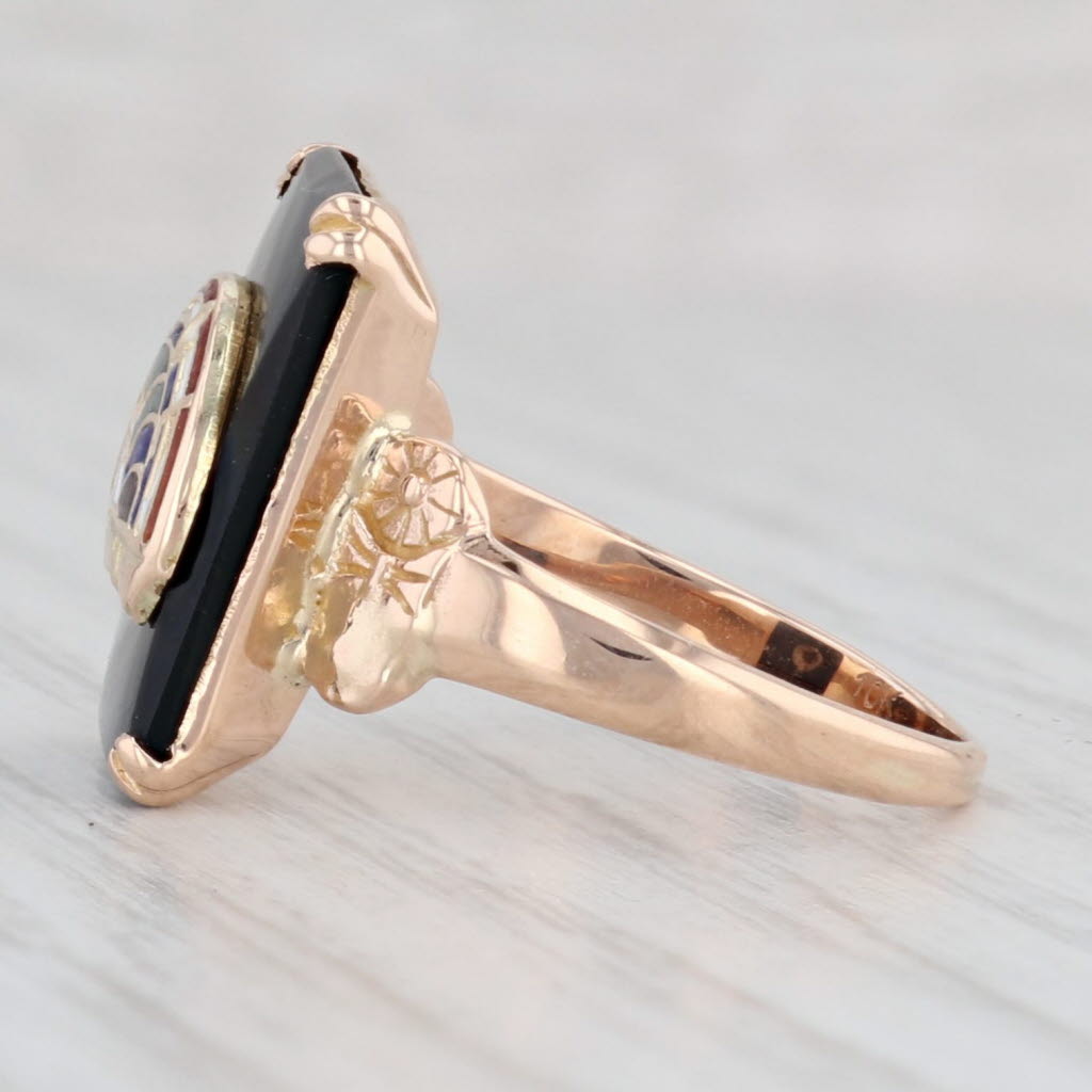 Light Gray Vintage Onyx Rainbow Girls Signet Ring 10k Yellow Gold Size 6.5 Masonic Youth