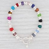 New Multi-Color Glass Bead Bracelet 6.75" Sterling Silver Toggle Clasp