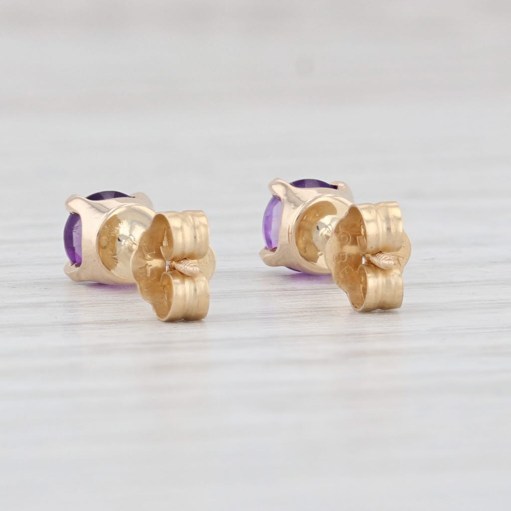 Light Gray New 0.81ctw Round Amethyst Stud Earrings 14k Yellow Gold February Birthstone