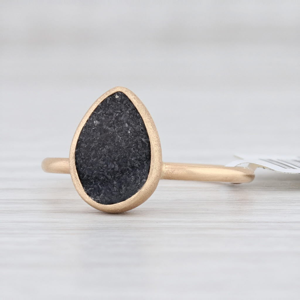 Light Gray New Nina Nguyen Ring Black Druzy Quartz Adorn Petite 18k Gold Sz 6.75 Solitaire