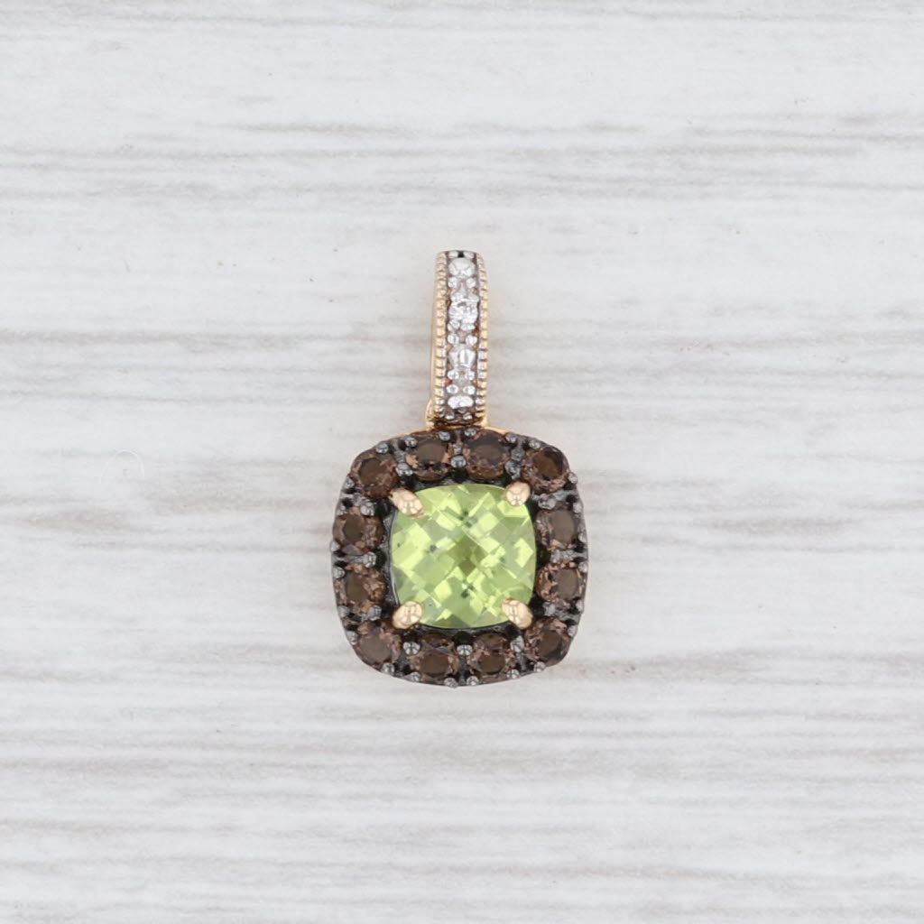 Light Gray New 0.80ctw Peridot Smoky Quartz White Sapphire Halo Pendant 10k Yellow Gold