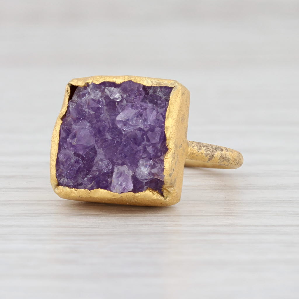 Light Gray New Nina Nguyen Amethyst Druzy Ring Sterling Silver 22k Gold Vermeil Size 7