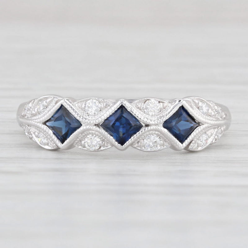Light Gray 0.73ctw Blue Sapphire Diamond Ring 14k White Gold Stackable Wedding Band Sz 8.25