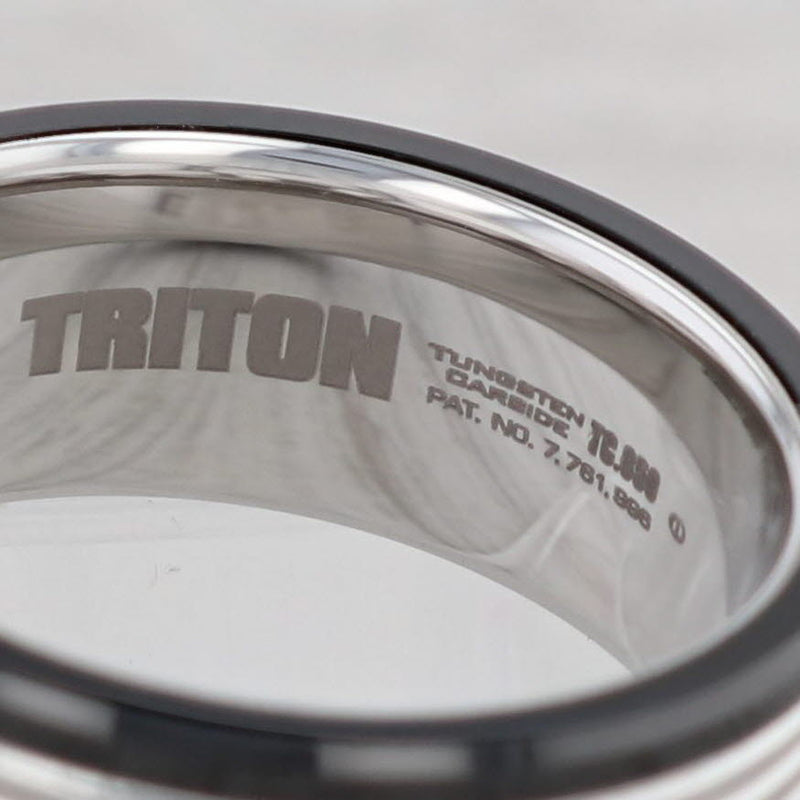 Gray New Men's Ridged Tungsten Triton Ring Wedding Band Size 10.25