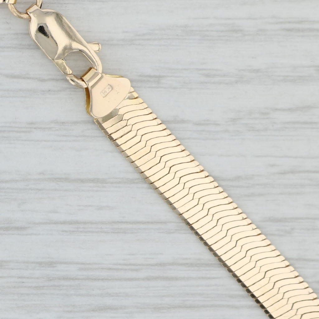 Light Gray 18" 7mm Herringbone Chain Necklace 14k Yellow Gold Lobster Clasp