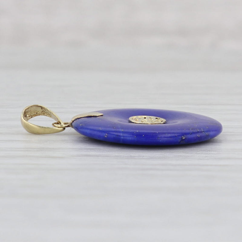 Light Gray Chinese Good Luck Blue Lapis Lazuli Hololith Pendant 14k Yellow Gold