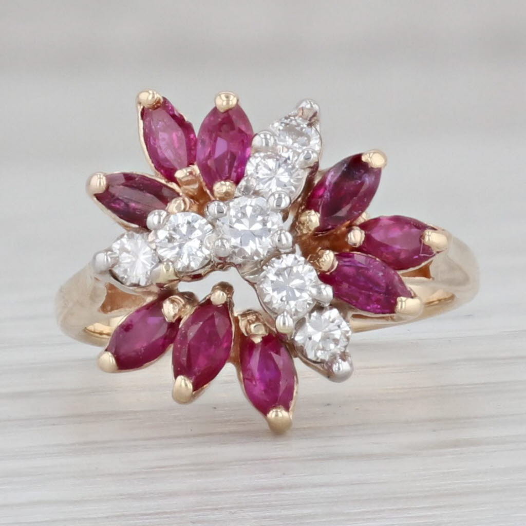 Gray 1ctw Ruby Diamond Cluster Ring 14k Yellow Gold Size 3