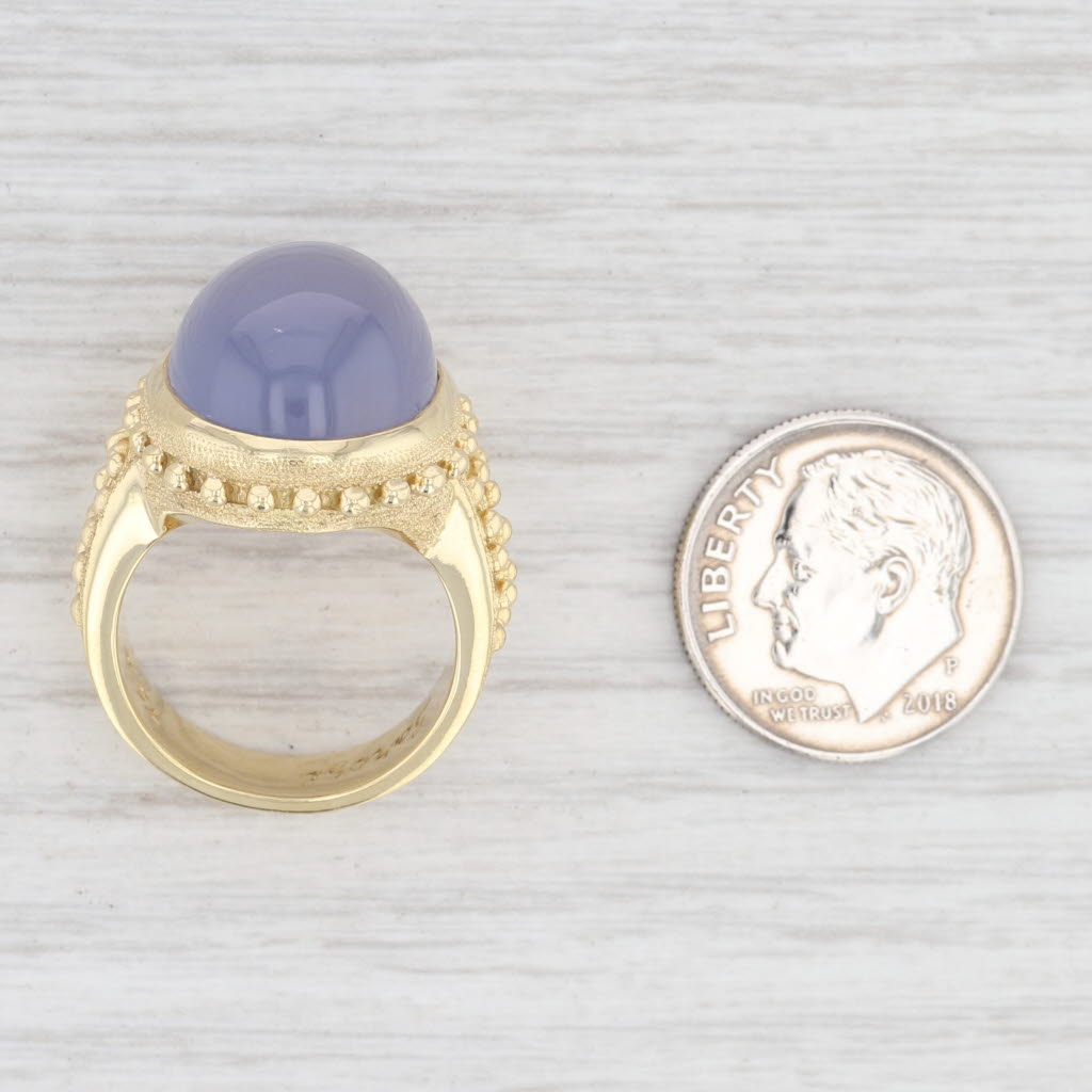 Light Gray New Sarosi Purple Chalcedony Statement Ring 18k Yellow Gold Size 6 Solitaire