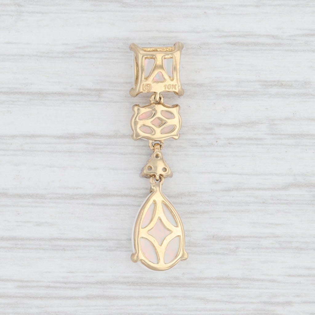 Light Gray New Synthetic Opal White Sapphire Drop Pendant 10k Yellow Gold