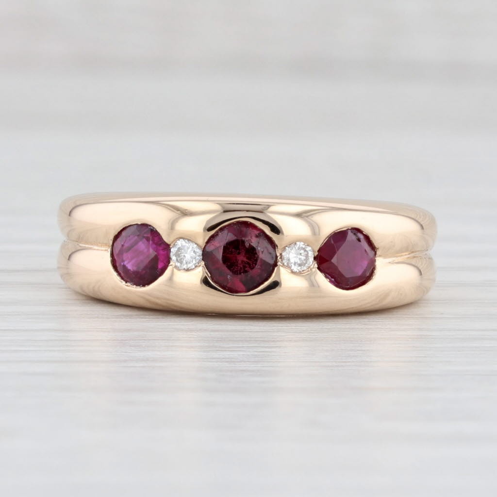 Light Gray 1.07ctw Garnet Ruby Diamond Ring 14k Rose Gold Size 7 Band 3-Stone