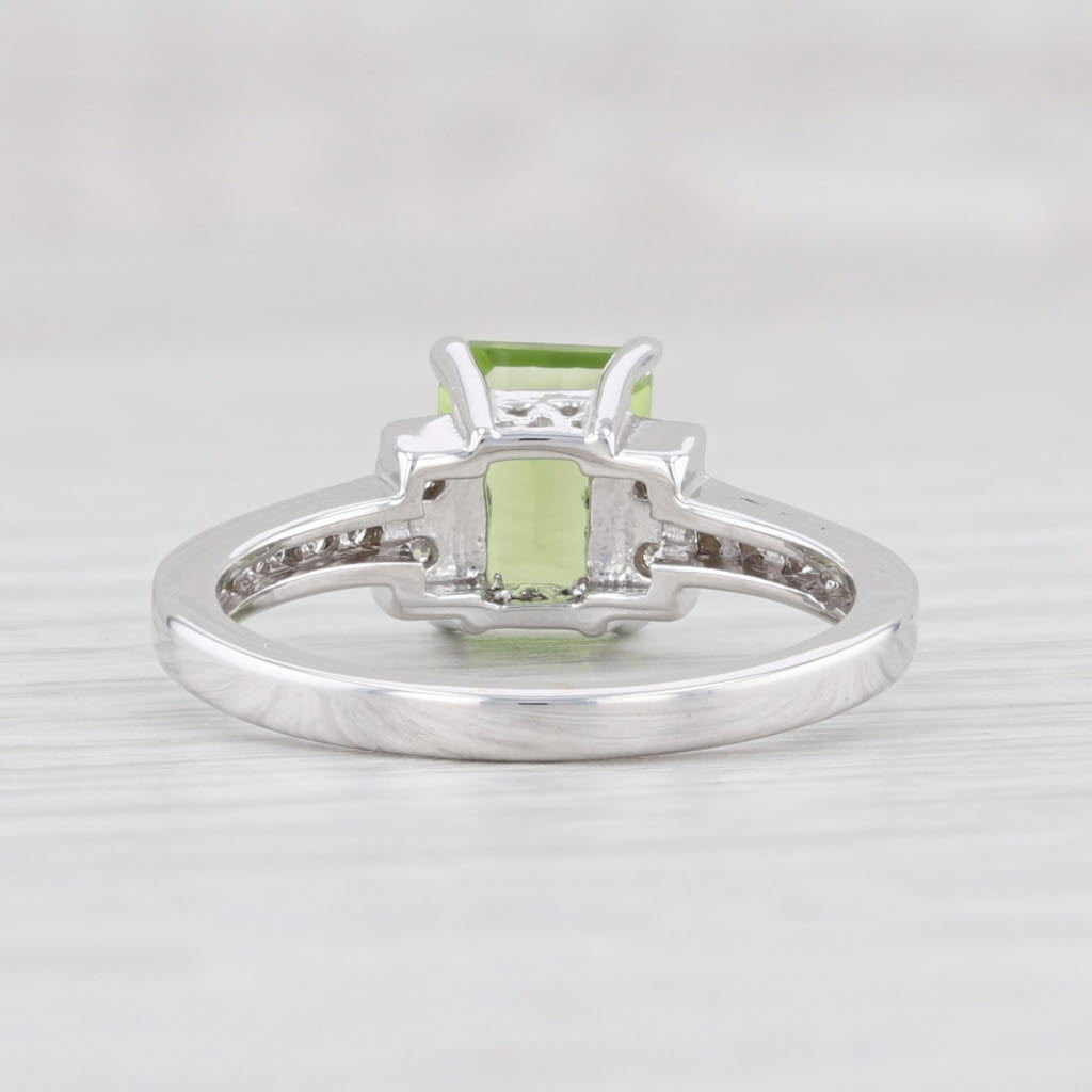 Light Gray New Peridot Diamond Ring 10k White Gold Size 7.25 Emerald Cut Solitaire