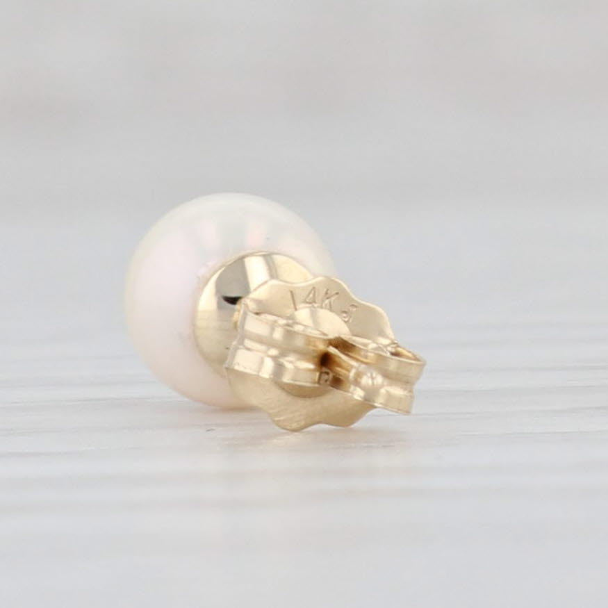 Light Gray Pearl Solitaire Stud Earrings 14k Yellow Gold June Birthstone