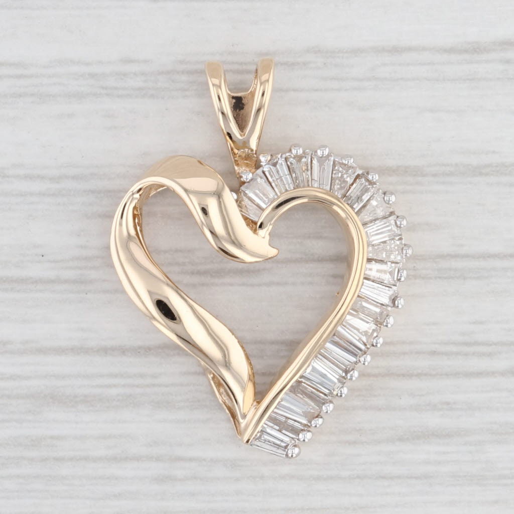 Light Gray 0.70ctw Diamond Open Heart Pendant 14k Yellow Gold Gift Keepsake