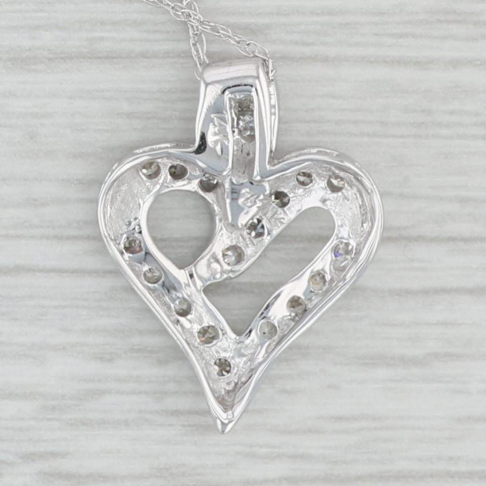 Light Gray 0.16ctw Diamond Heart Pendant Necklace 14k White Gold 15.5" Rope Chain