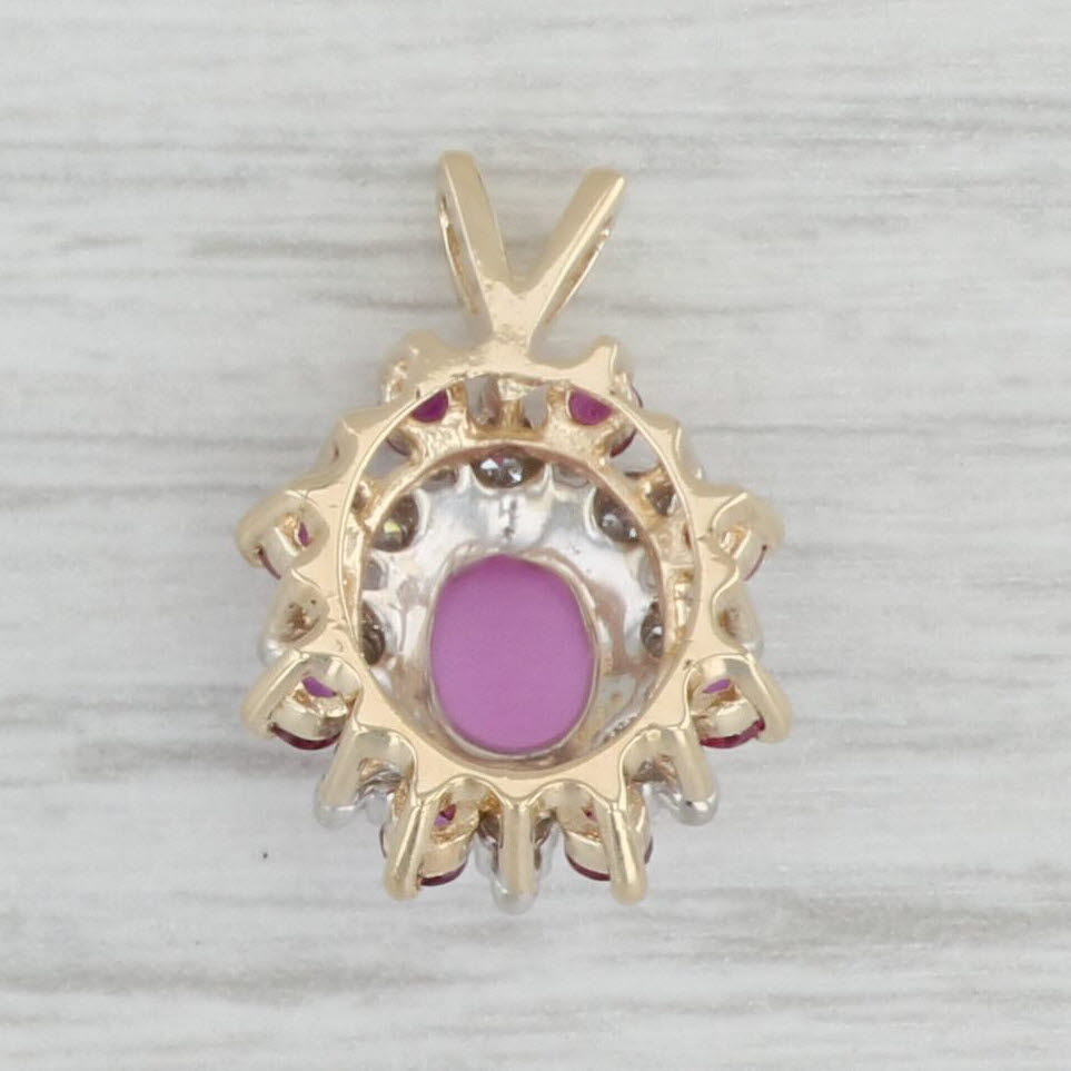 Gray Oval Cabochon Lab Created Star Ruby Diamond Halo Pendant 14k Yellow Gold