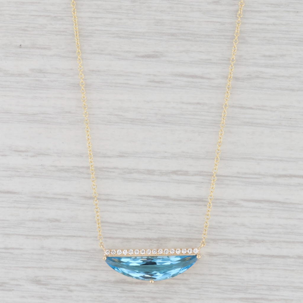 Light Gray New 3.09ctw Blue Topaz Diamond Pendant Necklace 14k Yellow Gold 16" Cable Chain