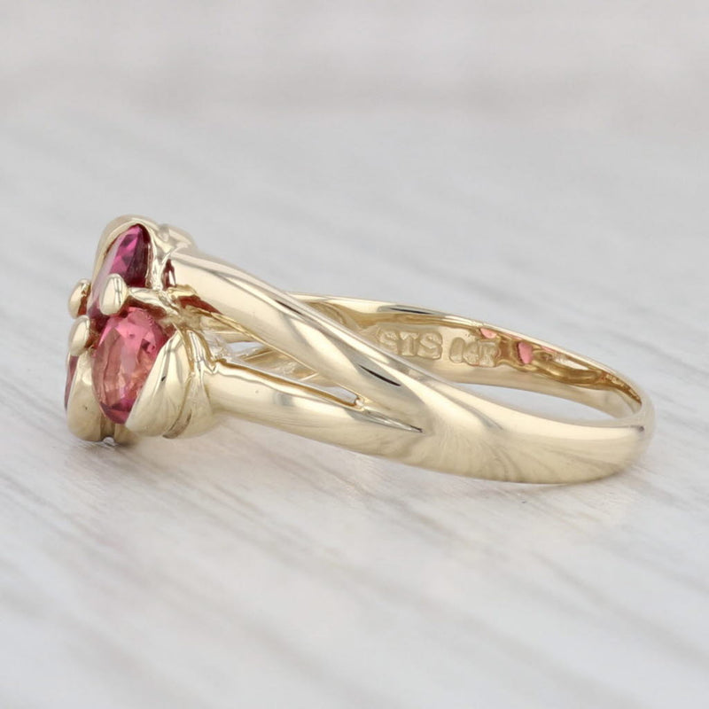 1.20 Pink Tourmaline Cluster Ring 14k Yellow Gold Size 8.25 Bypass