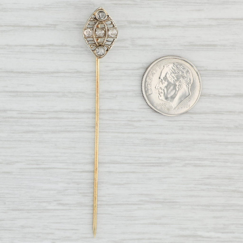 Antique 0.34ctw Diamond Stickpin 14k White Yellow Gold Pin