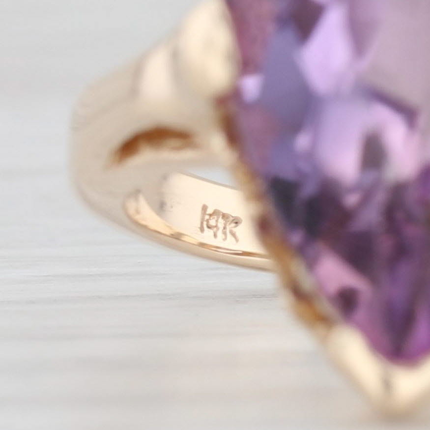 Light Gray 9.34ct Pear Amethyst Solitaire Ring 14k Yellow Gold Teardrop Cocktail