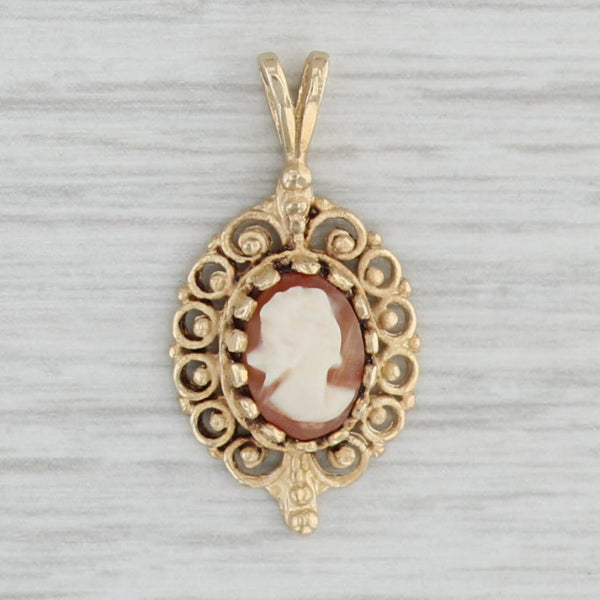 Gray Vintage Carved Shell Cameo Pendant 14k Yellow Gold Figural Small Oval