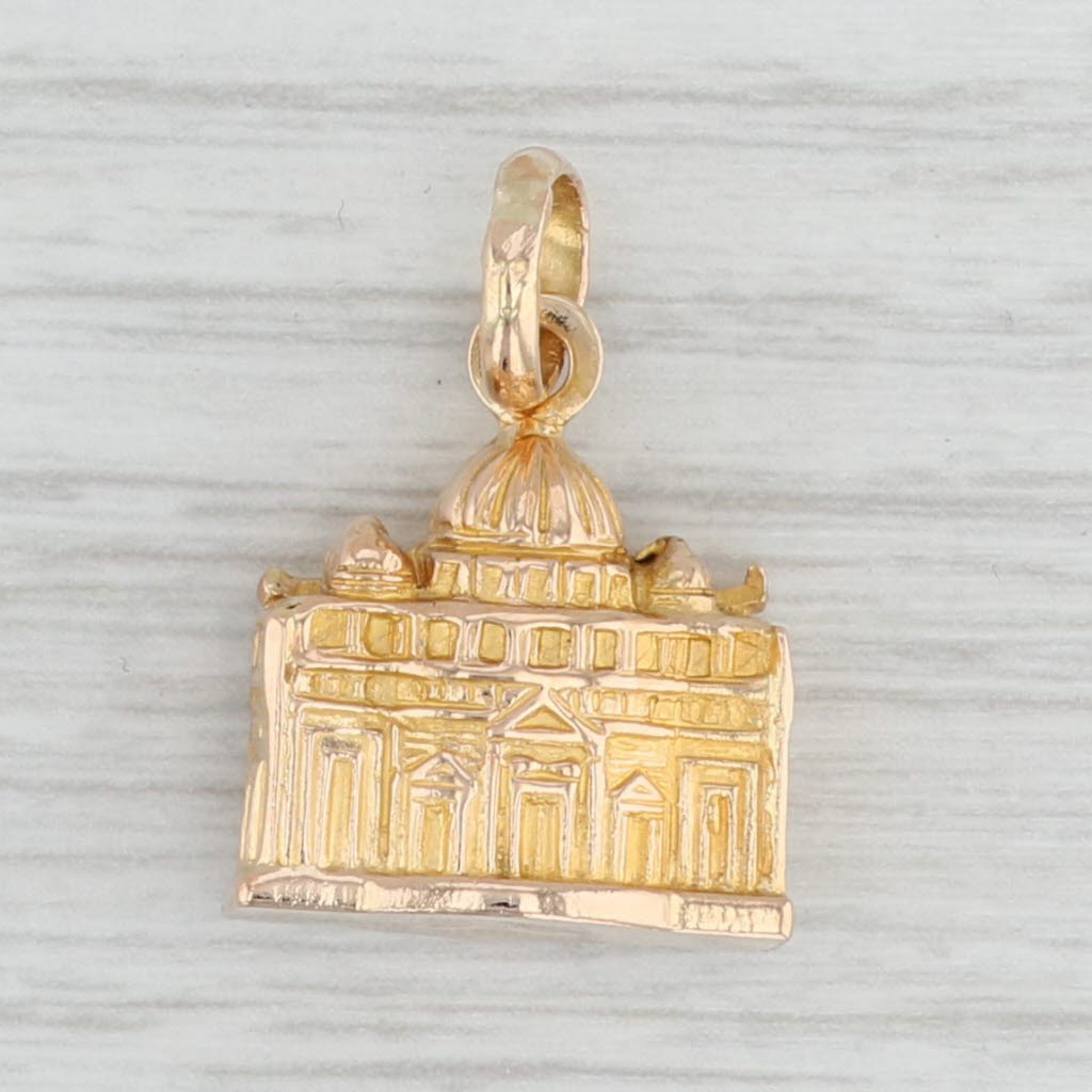 Light Gray Saint Peters Basilica Charm 18k Yellow Gold Vatican Italy Souvenir Pendant