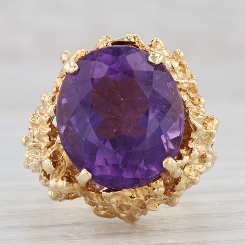7.20ct Amethyst Oval Solitaire Ring 18k Yellow Gold Size 6 Gothic Floral