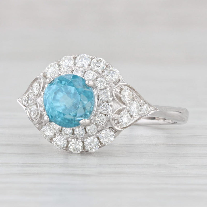 New 2.97ctw Blue Zircon Diamond Halo Ring 14k White Gold Size 7 Engagement