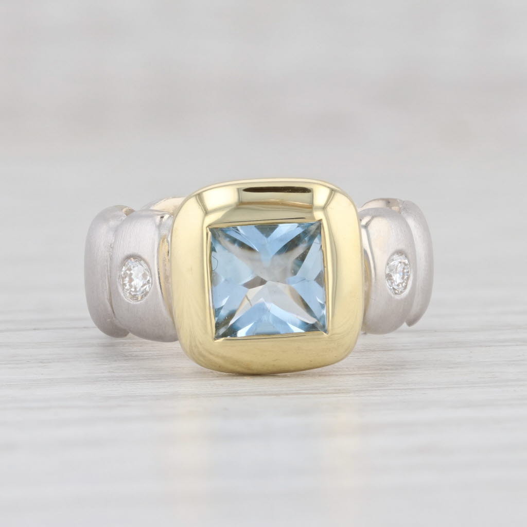 Light Gray 0.95ctw Aquamarine Diamond Ring 18k Yellow White Gold Size 4.25 March Birthstone