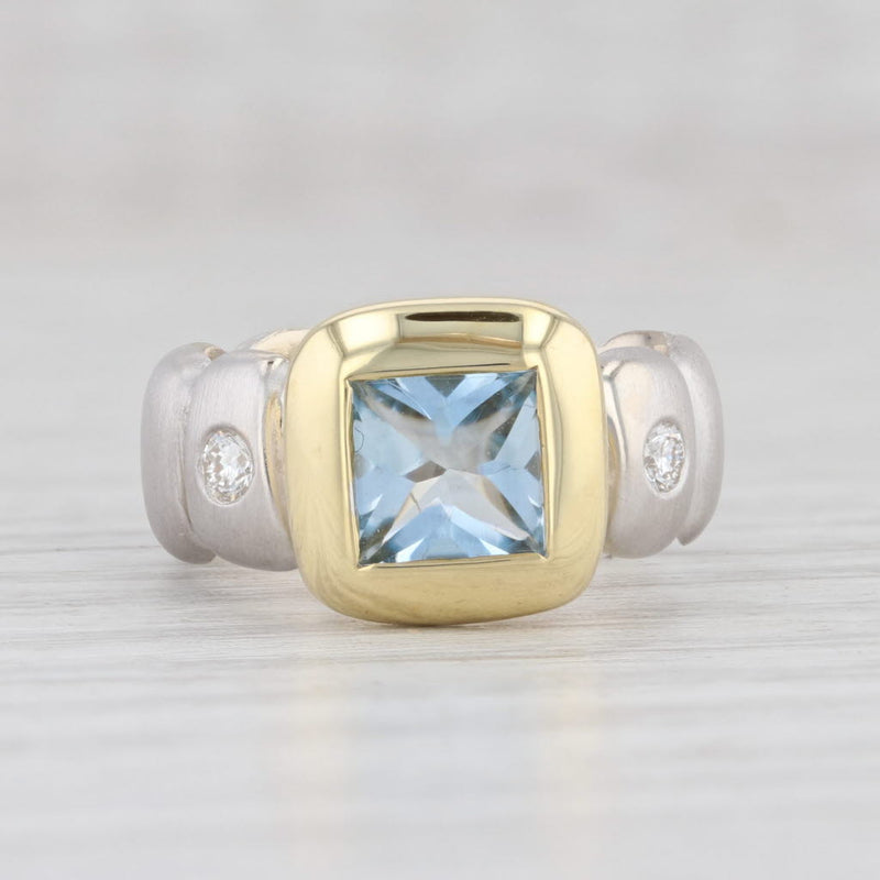 0.95ctw Aquamarine Diamond Ring 18k Yellow White Gold Size 4.25 March Birthstone