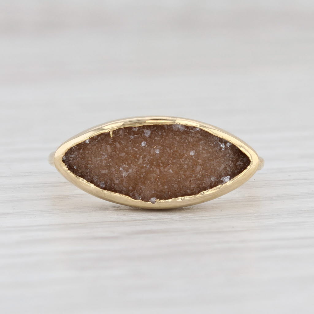 Light Gray New Nina Nguyen Ring Sand Druzy Quartz Sterling Silver 22k Gold Vermeil Size 7