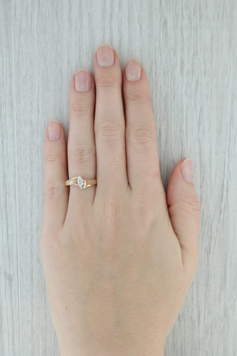 0.16ct Marquise Diamond Solitaire Engagement Ring 14k Yellow Gold Bypass Sz 7.5