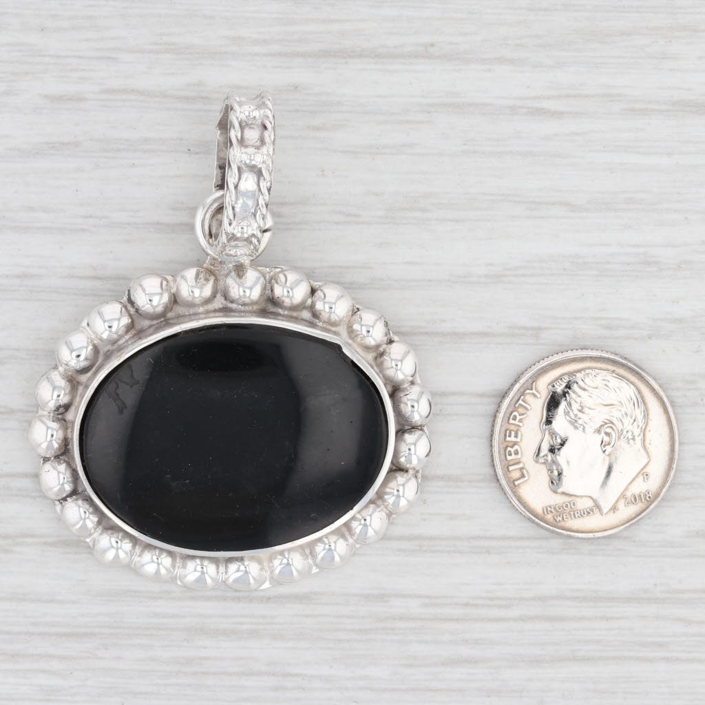 Light Gray New Black Resin Sterling Pendant 925 Silver Mexico Statement