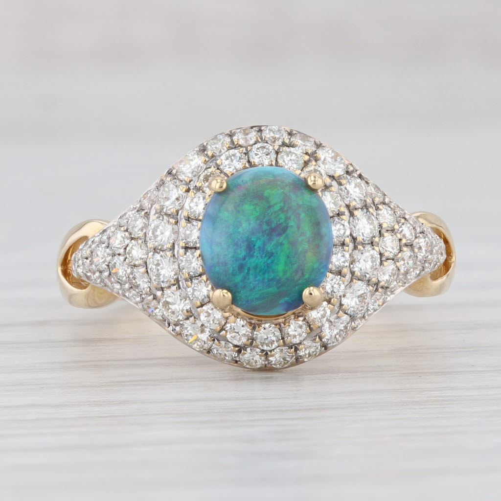 Light Gray Grey Opal 1ctw Diamond Halo Ring 14k Yellow Gold Size 8 Cocktail