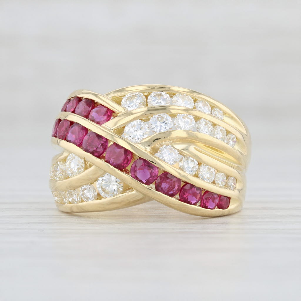 Light Gray 2.80ctw Ruby Diamond Knot Ring 18k Yellow Gold Damiani Cocktail Woven