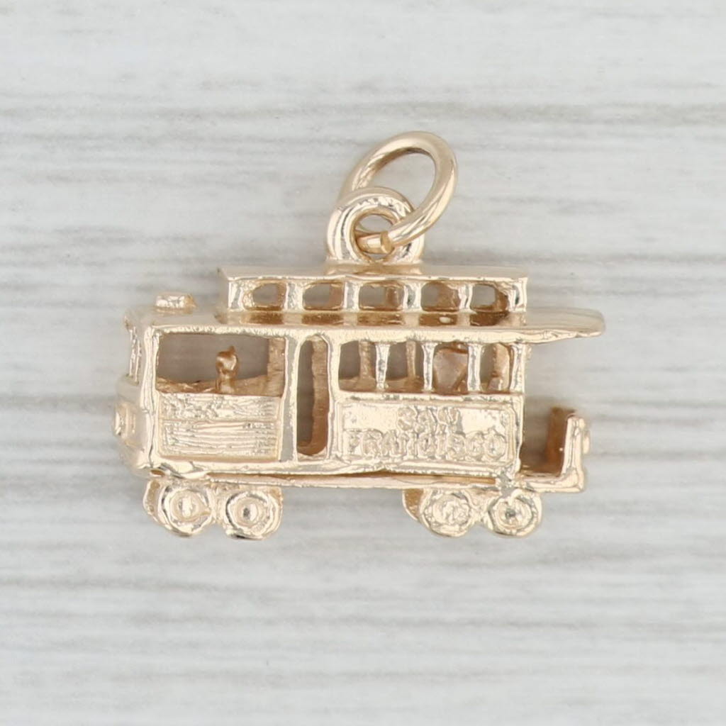 Light Gray San Francisco Trolley Car Charm 14k Yellow Gold Souvenir Keepsake Pendant