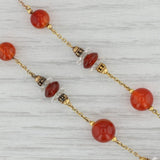 Orange Carnelian & Quartz Bead Necklace 10k Yellow Gold Cable Chain 17.5"