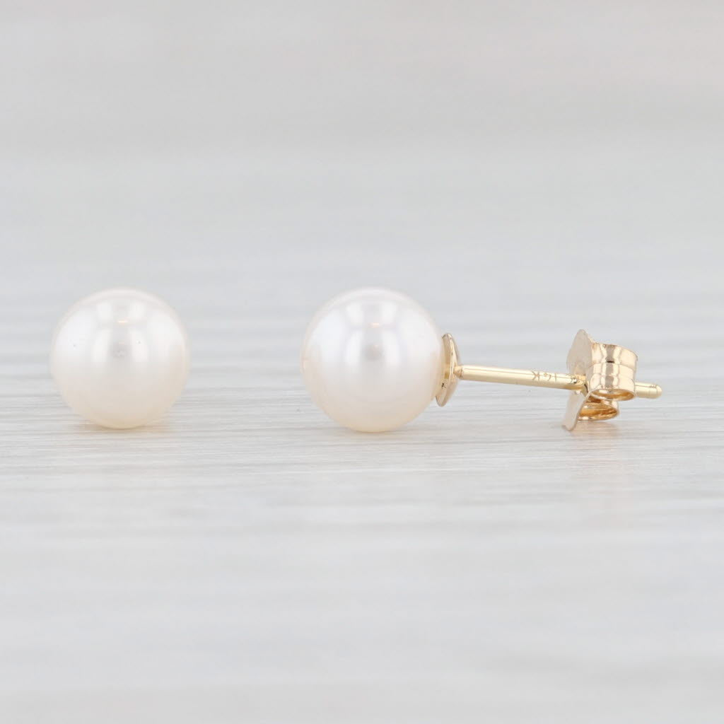 Light Gray Cultured Pearl Bead Stud Earrings 14k Yellow Gold June Birthstone