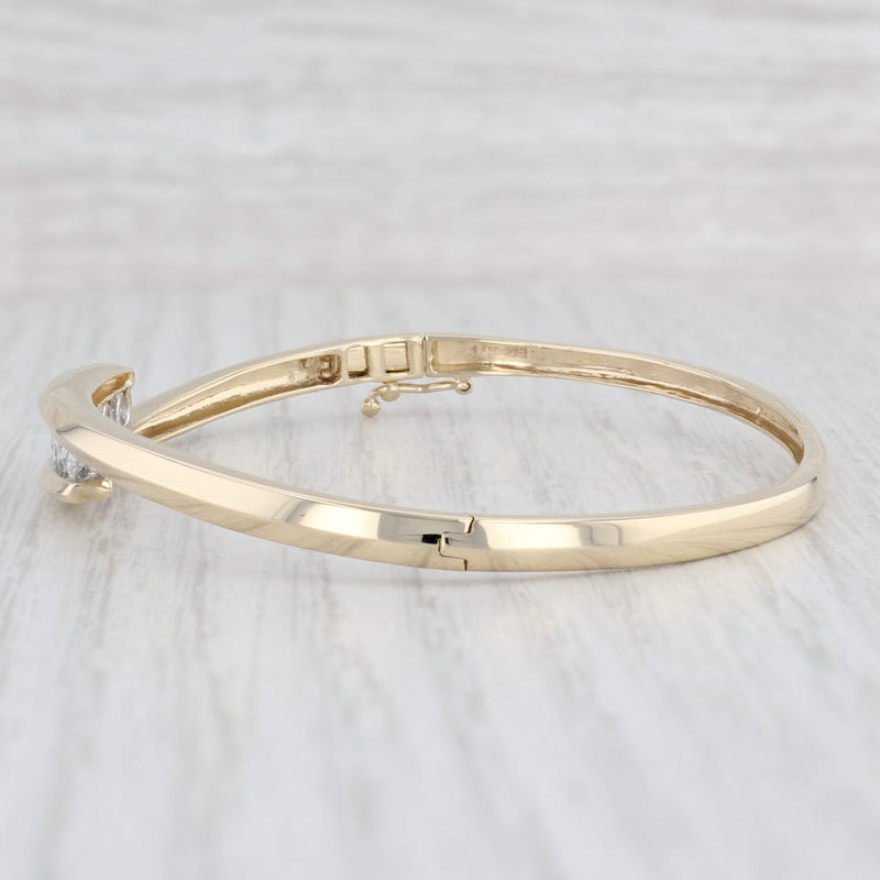 0.90ctw Diamond Oval Bangle Bracelet 14k Yellow Gold 6.75" Hinged