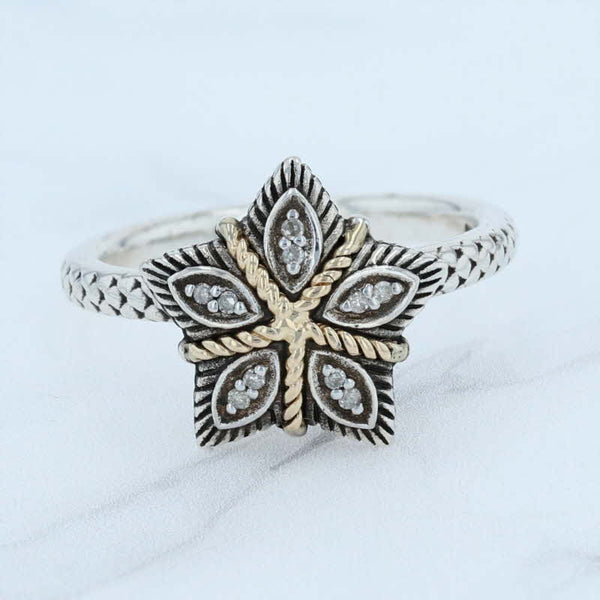 Lavender New Diamond Star Flower Ring Sterling Silver 14k Gold Textured Rope Size 8