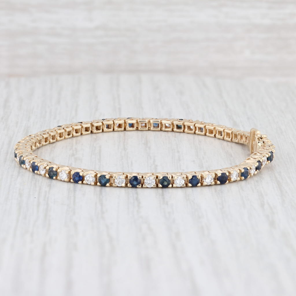 Light Gray 3.44ctw Blue Sapphire Diamond Tennis Bracelet 14k Yellow Gold 7" 3mm